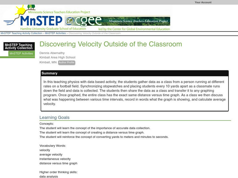 Serc: Discovering Velocity Outside of the Classroom Lesson Plan