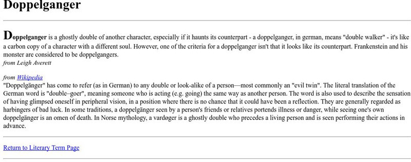 Cyber English (By Ted Nellen): Doppelganger Handout Cyber English (By Ted Nellen): Doppelganger Handout