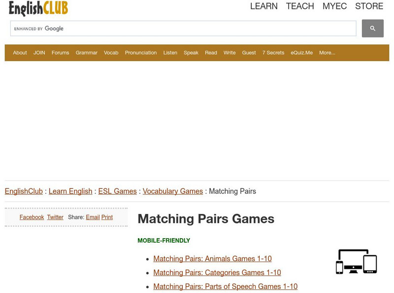 English Club: Esl Games: Vocabulary: Matching Games Interactive English Club: Esl Games: Vocabulary: Matching Games Interactive