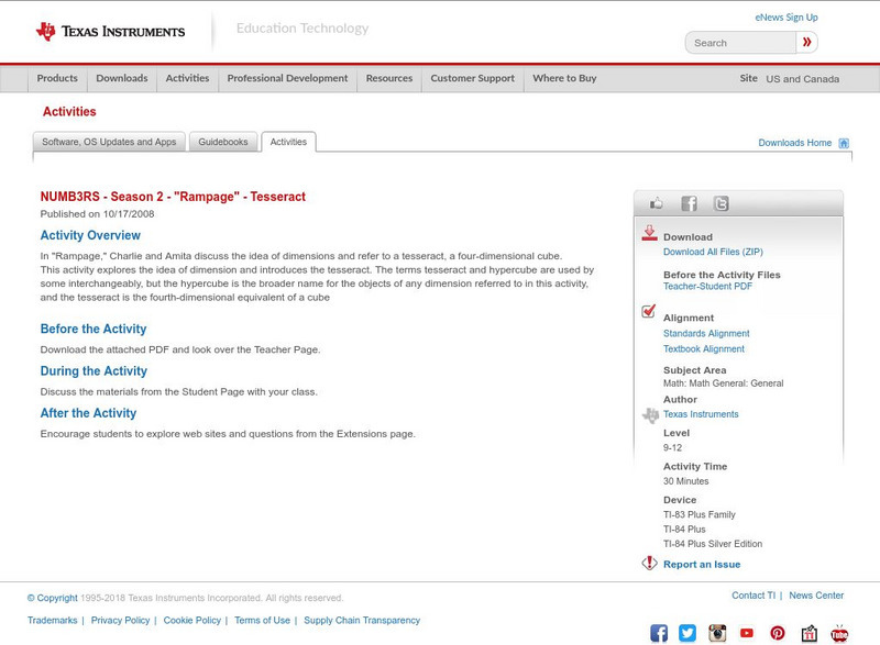 Texas Instruments: Numb3 Rs: Tesseract Activity Texas Instruments: Numb3 Rs: Tesseract Activity