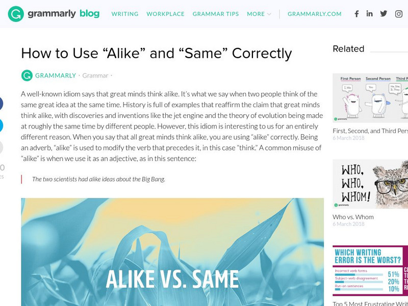 Grammarly Blog: How to Use "Alike" and "Same" Correctly Handout Grammarly Blog: How to Use "Alike" and "Same" Correctly Handout