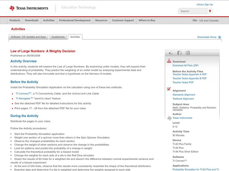 Texas Instruments: Law of Large Numbers: A Weighty Decision Activity Texas Instruments: Law of Large Numbers: A Weighty Decision Activity