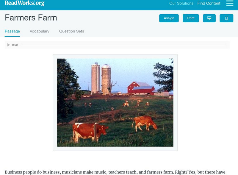Read Works: Farmers Farm Activity Read Works: Farmers Farm Activity