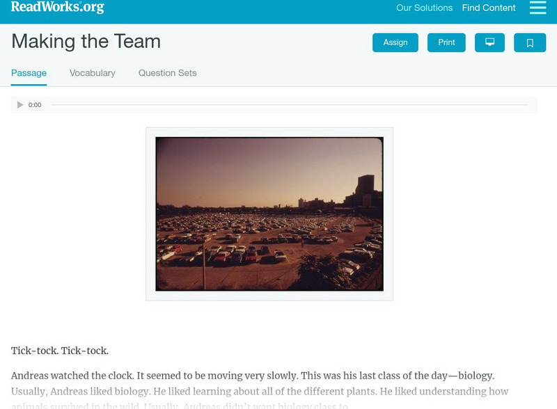 Read Works: Making the Team Activity Read Works: Making the Team Activity