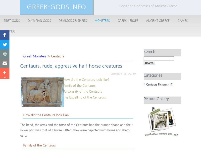 Greek Gods: Monsters: Centaurs Handout Greek Gods: Monsters: Centaurs Handout