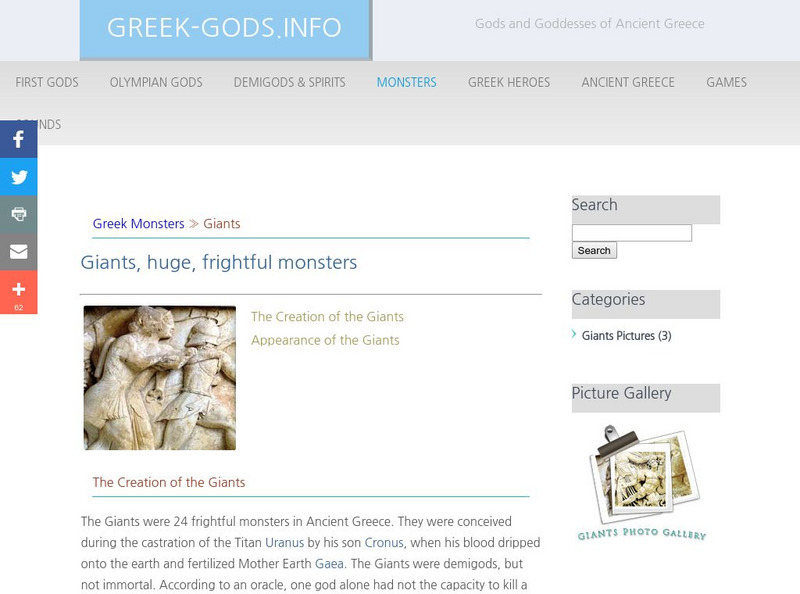 Greek Gods: Monsters: Giants Handout Greek Gods: Monsters: Giants Handout