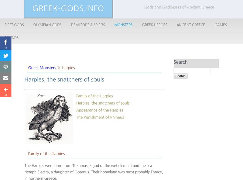Greek Gods: Monsters: Harpies Handout Greek Gods: Monsters: Harpies Handout