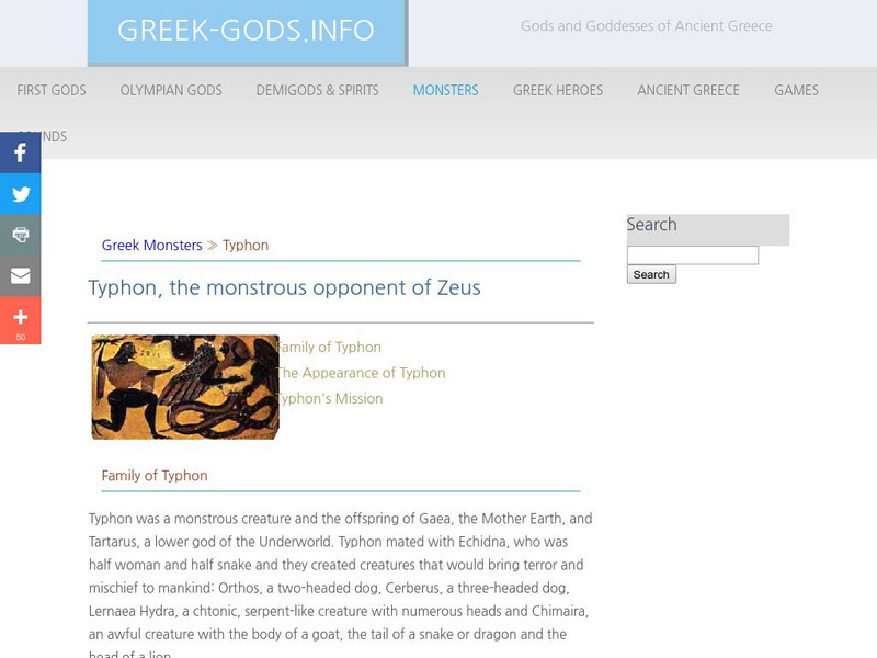 Greek Gods: Monsters: Typhon (Typhoeus) Handout Greek Gods: Monsters: Typhon (Typhoeus) Handout