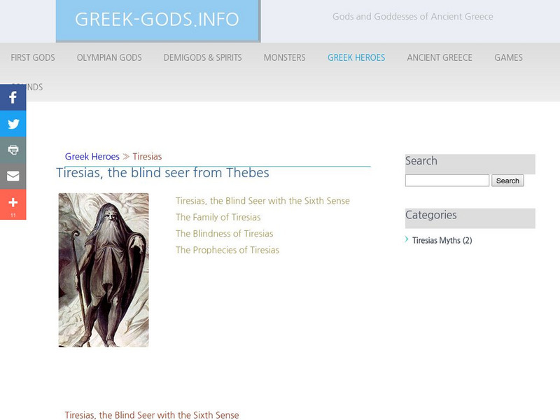 Greek Gods: Greek Heroes: Tiresias Handout Greek Gods: Greek Heroes: Tiresias Handout