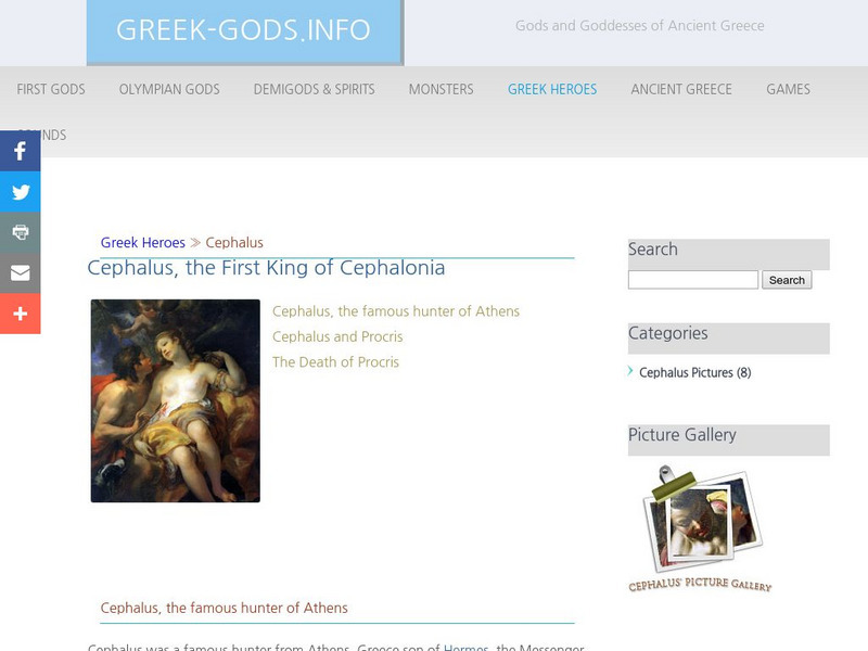 Greek Gods: Greek Heroes: Cephalus Handout Greek Gods: Greek Heroes: Cephalus Handout