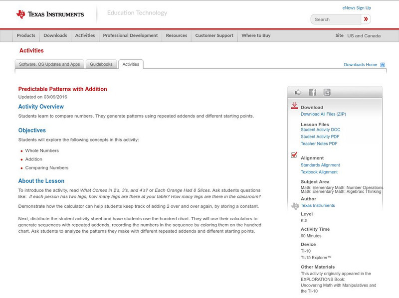 Texas Instruments: Predictable Patterns With Addition Activity