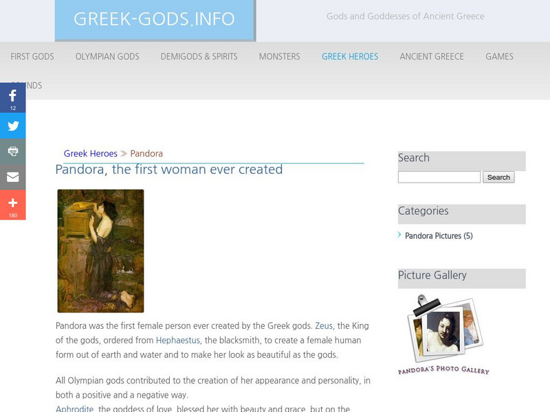 Greek Gods: Greek Heroes: Pandora Handout Greek Gods: Greek Heroes: Pandora Handout