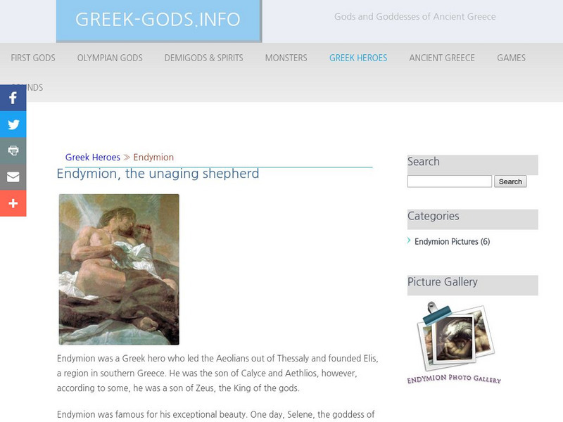 Greek Gods: Greek Heroes: Endymion Handout Greek Gods: Greek Heroes: Endymion Handout