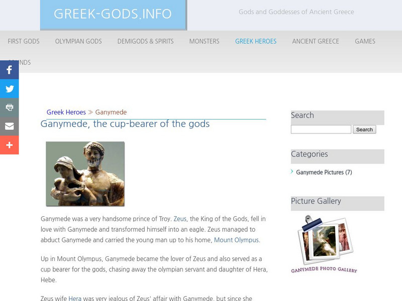 Greek Gods: Greek Heros: Ganymede Handout Greek Gods: Greek Heros: Ganymede Handout