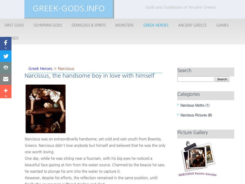 Greek Gods: Greek Heroes: Narcissus Handout Greek Gods: Greek Heroes: Narcissus Handout