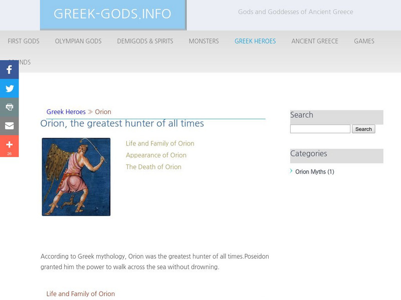 Greek Gods: Greek Heroes: Orion Handout Greek Gods: Greek Heroes: Orion Handout