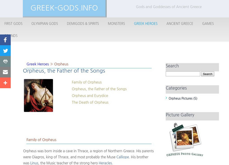 Greek Gods: Greek Heroes: Orpheus Handout Greek Gods: Greek Heroes: Orpheus Handout