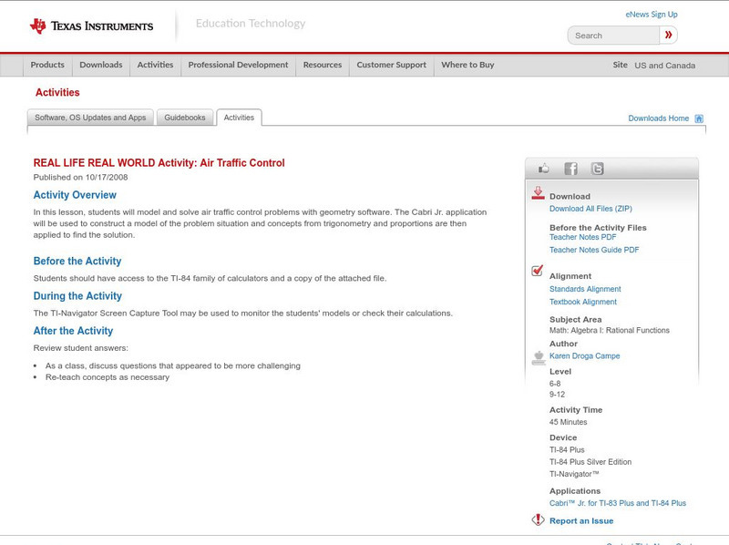 Texas Instruments: Real Life Real World Activity: Air Traffic Control Activity Texas Instruments: Real Life Real World Activity: Air Traffic Control Activity