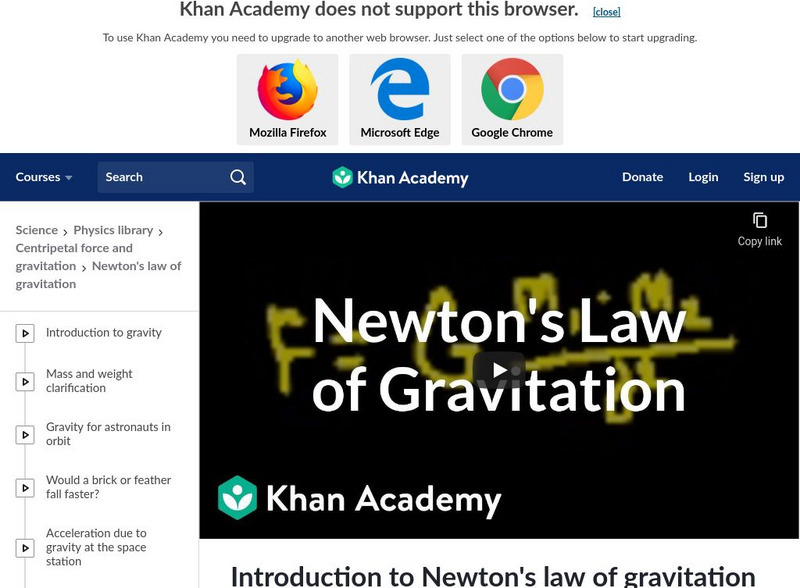 Khan Academy: Gravitation: Introduction to Newton's Law of Gravitation Instructional Video Khan Academy: Gravitation: Introduction to Newton's Law of Gravitation Instructional Video