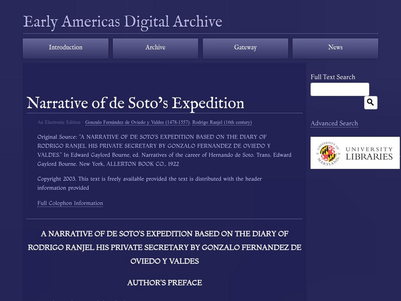 Early Americas Digital Archive: Narrative of De Soto's Expedition Primary
