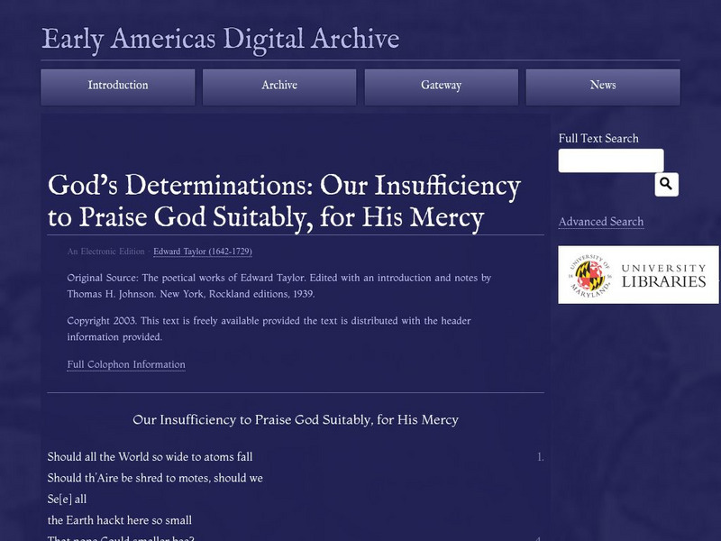 Early Americas Digital Archive: God's Determinations:insufficiency to Praise God Primary Early Americas Digital Archive: God's Determinations:insufficiency to Praise God Primary