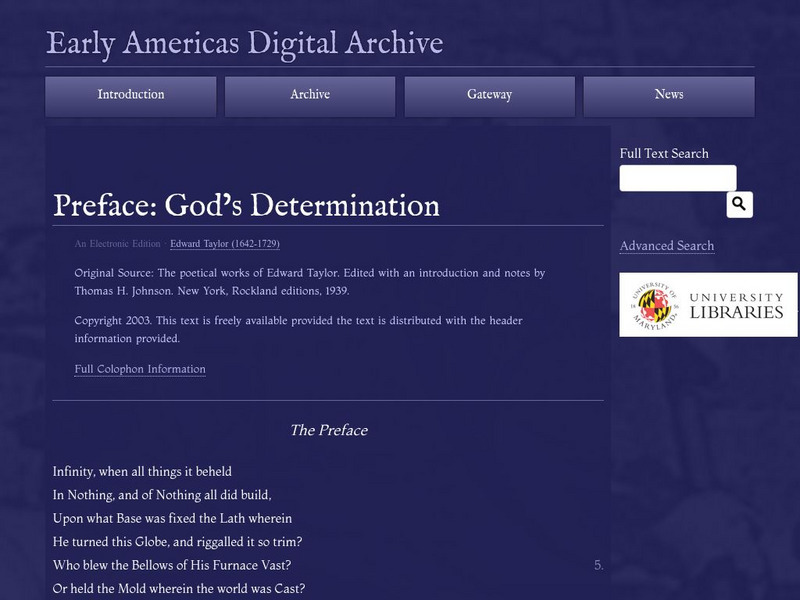 Early Americas Digital Archive: Preface: God's Determination Primary Early Americas Digital Archive: Preface: God's Determination Primary