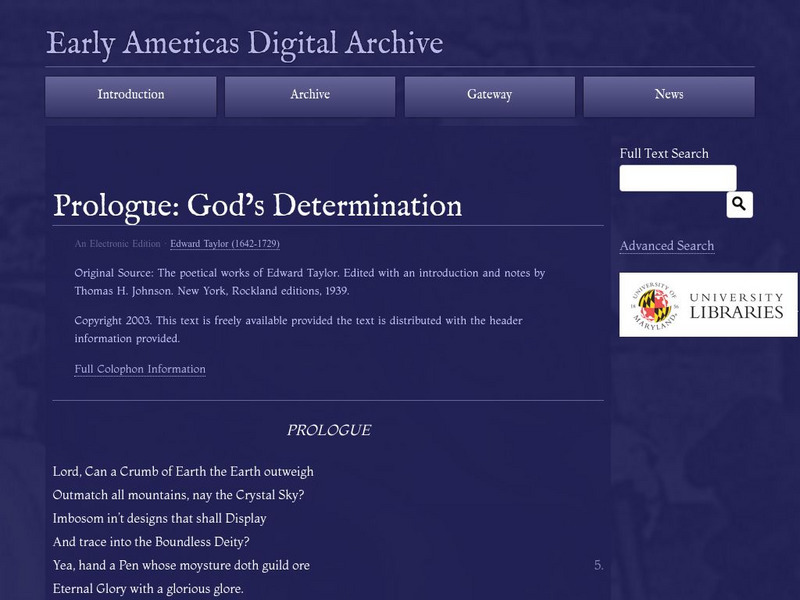 Early Americas Digital Archive: Prologue: God's Determination Primary Early Americas Digital Archive: Prologue: God's Determination Primary