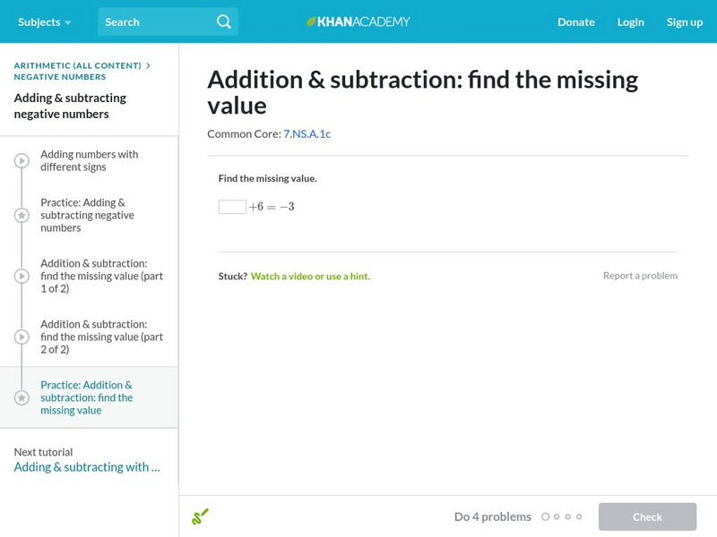 Khan Academy: Addition & Subtraction: Find the Missing Value Unit Plan Khan Academy: Addition & Subtraction: Find the Missing Value Unit Plan