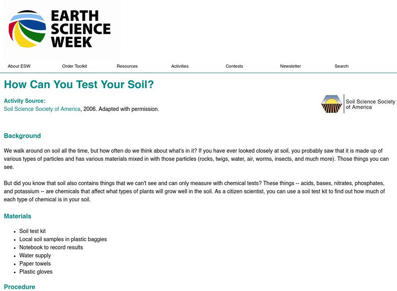 American Geosciences Institute: Earth Science Week: How Can You Test Your Soil? Lesson Plan American Geosciences Institute: Earth Science Week: How Can You Test Your Soil? Lesson Plan