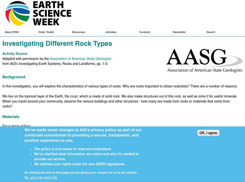 American Geosciences Institute: Earth Science Week: Investigating Different Rock Types Lesson Plan American Geosciences Institute: Earth Science Week: Investigating Different Rock Types Lesson Plan