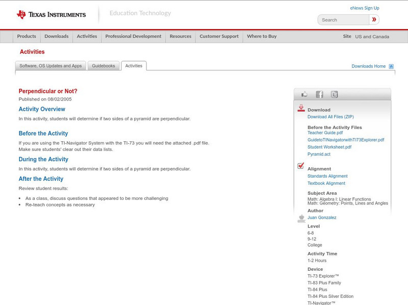 Texas Instruments: Perpendicular or Not? Activity Texas Instruments: Perpendicular or Not? Activity