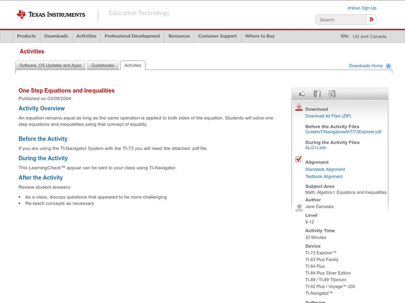 Texas Instruments: One Step Equations and Inequalities Activity Texas Instruments: One Step Equations and Inequalities Activity