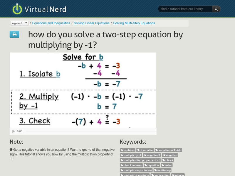 Virtual Nerd: How Do You Solve a Two Step Equation by Multiplying by 1? Instructional Video Virtual Nerd: How Do You Solve a Two Step Equation by Multiplying by 1? Instructional Video