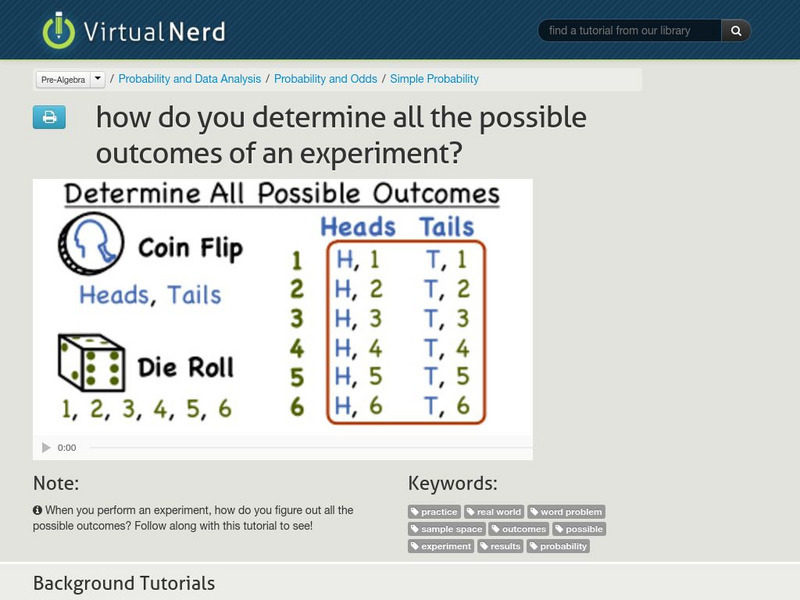 Virtual Nerd: How Do You Determine All the Possible Outcomes of an Experiment? Instructional Video Virtual Nerd: How Do You Determine All the Possible Outcomes of an Experiment? Instructional Video