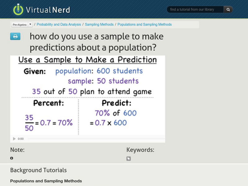 Virtual Nerd: How Do You Use a Sample to Make Predictions About a Population? Instructional Video Virtual Nerd: How Do You Use a Sample to Make Predictions About a Population? Instructional Video