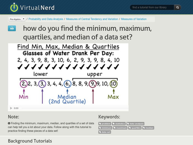 Virtual Nerd: Find the Minimum, Maximum, Quartiles, and Median of a Data Set Instructional Video