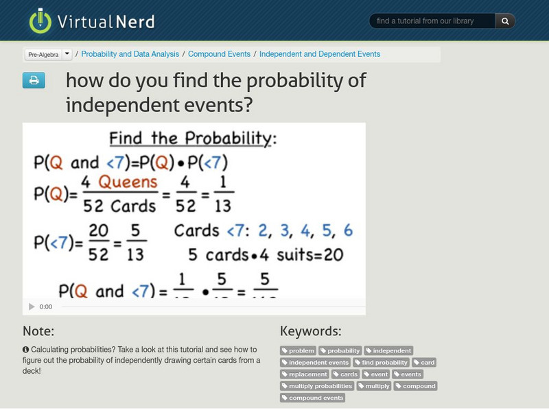 Virtual Nerd: How Do You Find the Probability of Independent Events? Instructional Video Virtual Nerd: How Do You Find the Probability of Independent Events? Instructional Video