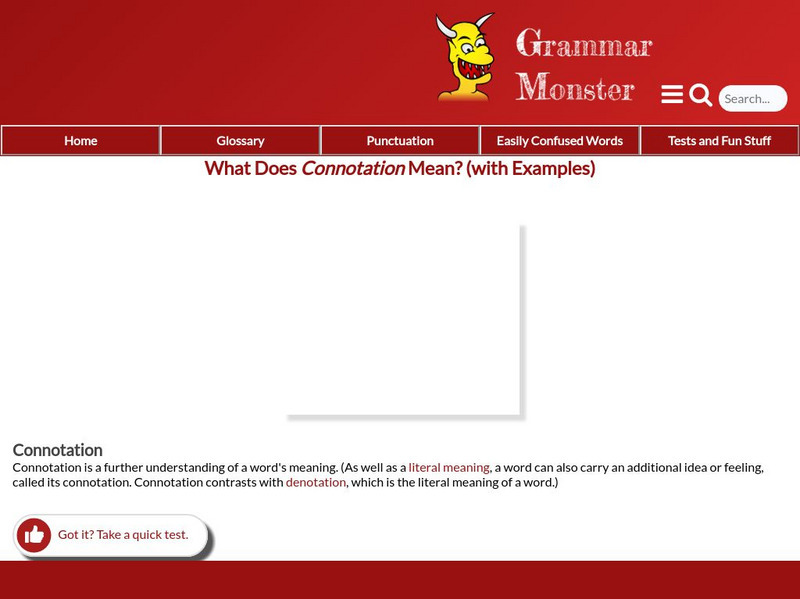 Grammar Monster: What Does Connotation Mean? Handout Grammar Monster: What Does Connotation Mean? Handout