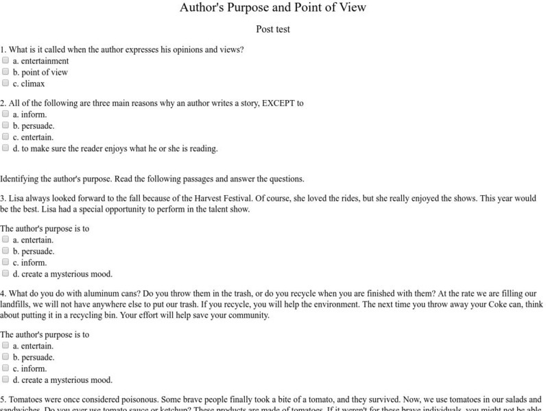 Sam Houston State University: Author's Purpose and Point of View: Posttest Unknown Type Sam Houston State University: Author's Purpose and Point of View: Posttest Unknown Type