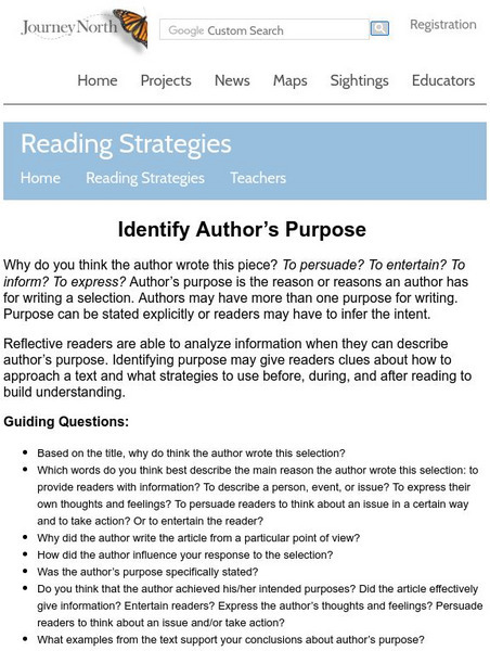 Annenberg Learner: Journey North: Reading Strategies: Identify Author's Purpose Website Annenberg Learner: Journey North: Reading Strategies: Identify Author's Purpose Website