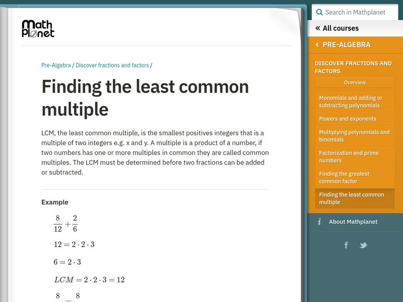 Math Planet: Finding the Least Common Multiple eBook Math Planet: Finding the Least Common Multiple eBook