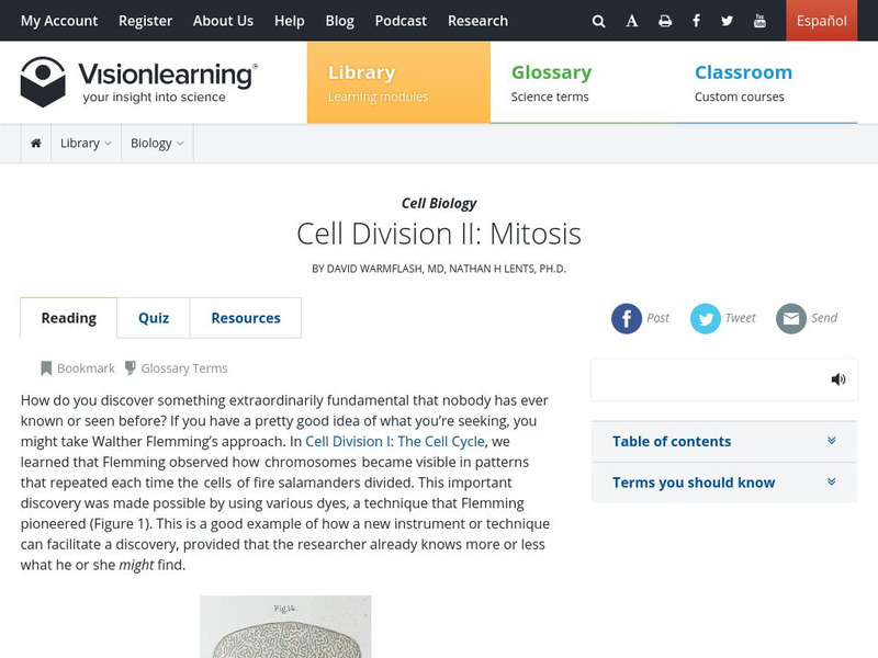 Visionlearning: Cell Biology: Mitosis Unit Plan Visionlearning: Cell Biology: Mitosis Unit Plan