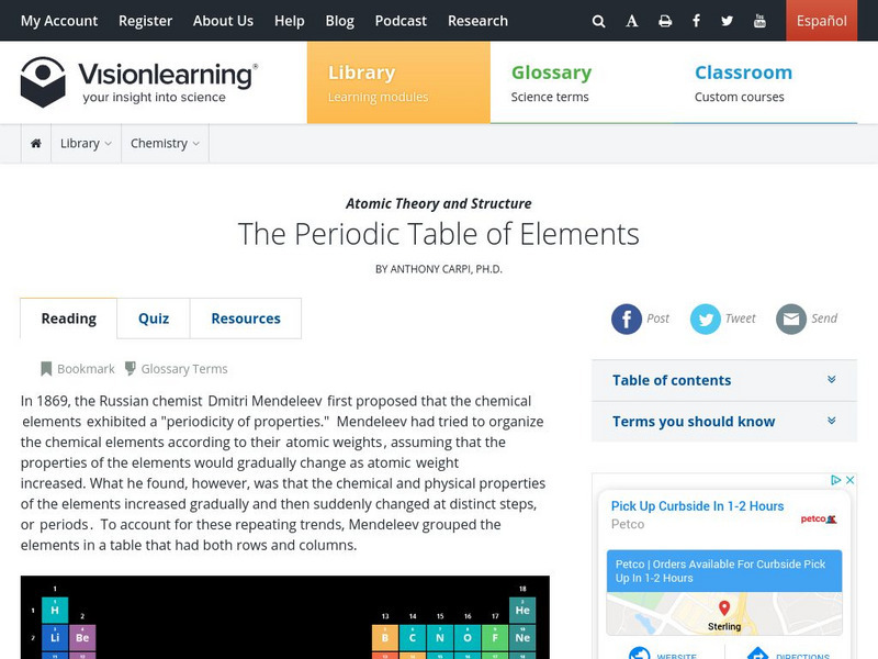 Visionlearning: Atomic Theory and Structure: The Periodic Table Unit Plan
