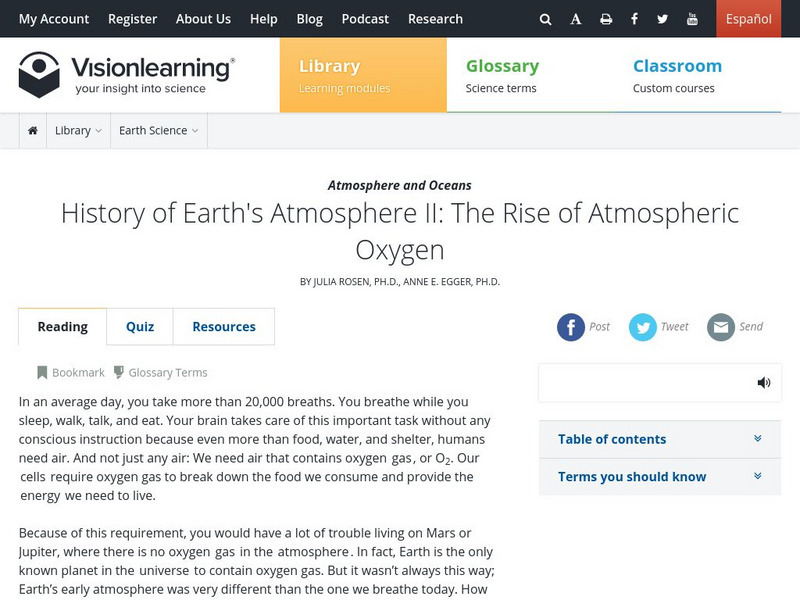 Visionlearning: Atmosphere and Oceans: The Rise of Atmospheric Oxygen Unit Plan