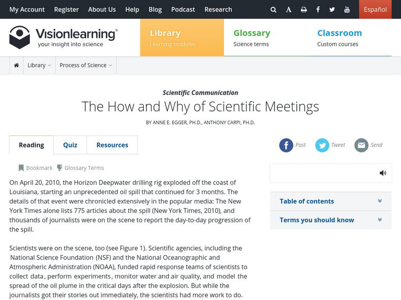 Visionlearning: Scientific Communication: The How and Why of Scientific Meetings Unit Plan