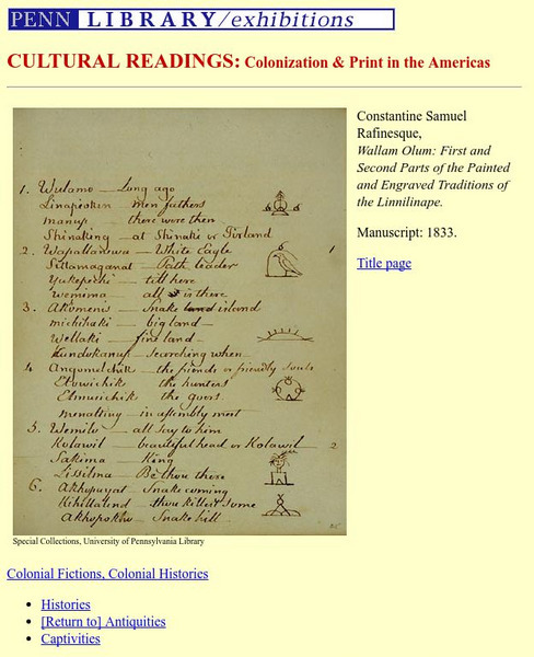 Penn Library: Walum Olum Ii Primary Penn Library: Walum Olum Ii Primary