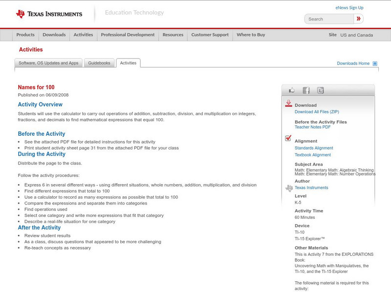 Texas Instruments: Names for 100 Activity Texas Instruments: Names for 100 Activity