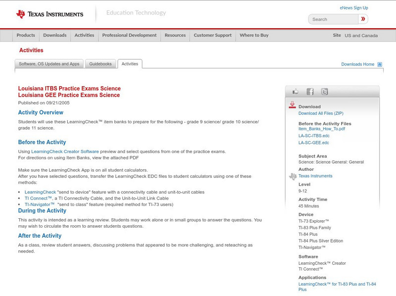 Texas Instruments: Louisiana Itbs Practice Exams Science Louisiana Gee Practice Activity Texas Instruments: Louisiana Itbs Practice Exams Science Louisiana Gee Practice Activity