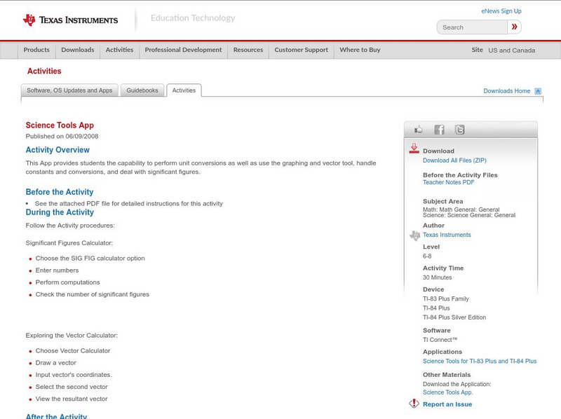 Texas Instruments: Science Tools App Activity Texas Instruments: Science Tools App Activity