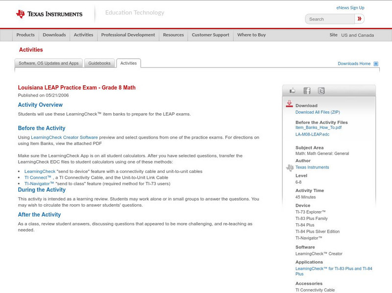 Texas Instruments: Louisiana Leap Practice Exam Grade 8 Math Activity